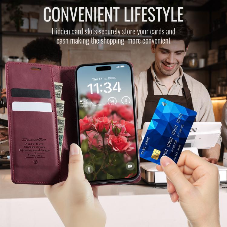 For iPhone 13 Pro Max CaseMe 033 Calf Leather Lining Microfibre RFID Blocking Phone Case