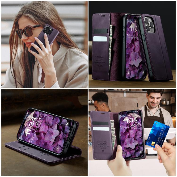 For iPhone 13 Pro Max CaseMe 033 Calf Leather Lining Microfibre RFID Blocking Phone Case