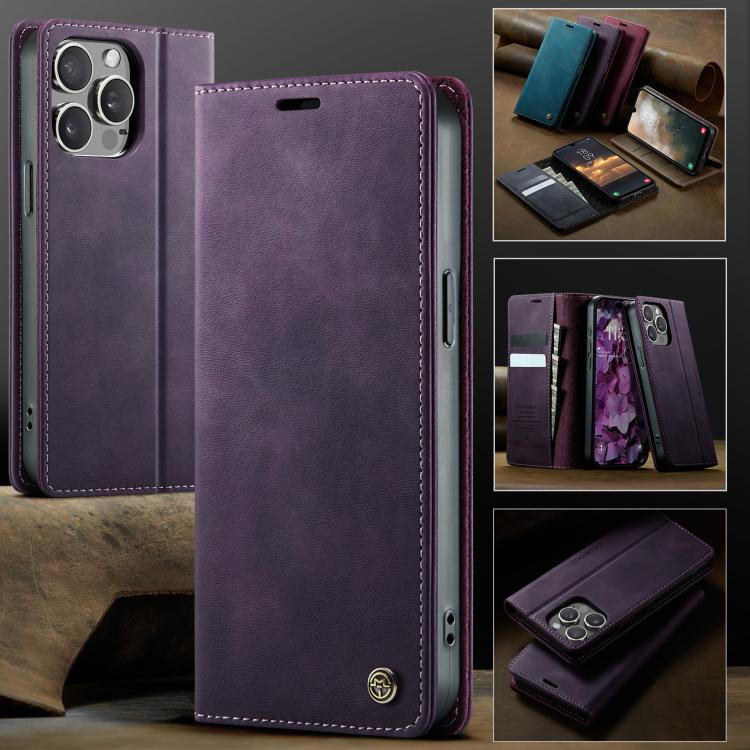 For iPhone 13 Pro Max CaseMe 033 Calf Leather Lining Microfibre RFID Blocking Phone Case