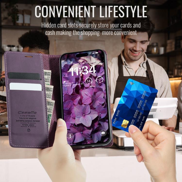For iPhone 13 Pro Max CaseMe 033 Calf Leather Lining Microfibre RFID Blocking Phone Case