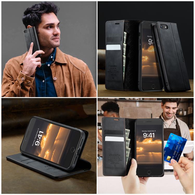 For iPhone SE 2022 / 8 / 7 CaseMe 033 Calf Leather Lining Microfibre RFID Blocking Phone Case