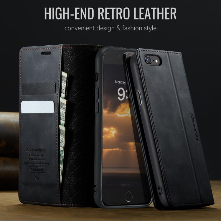 For iPhone SE 2022 / 8 / 7 CaseMe 033 Calf Leather Lining Microfibre RFID Blocking Phone Case