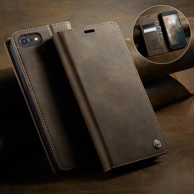 For iPhone SE 2022 / 8 / 7 CaseMe 033 Calf Leather Lining Microfibre RFID Blocking Phone Case