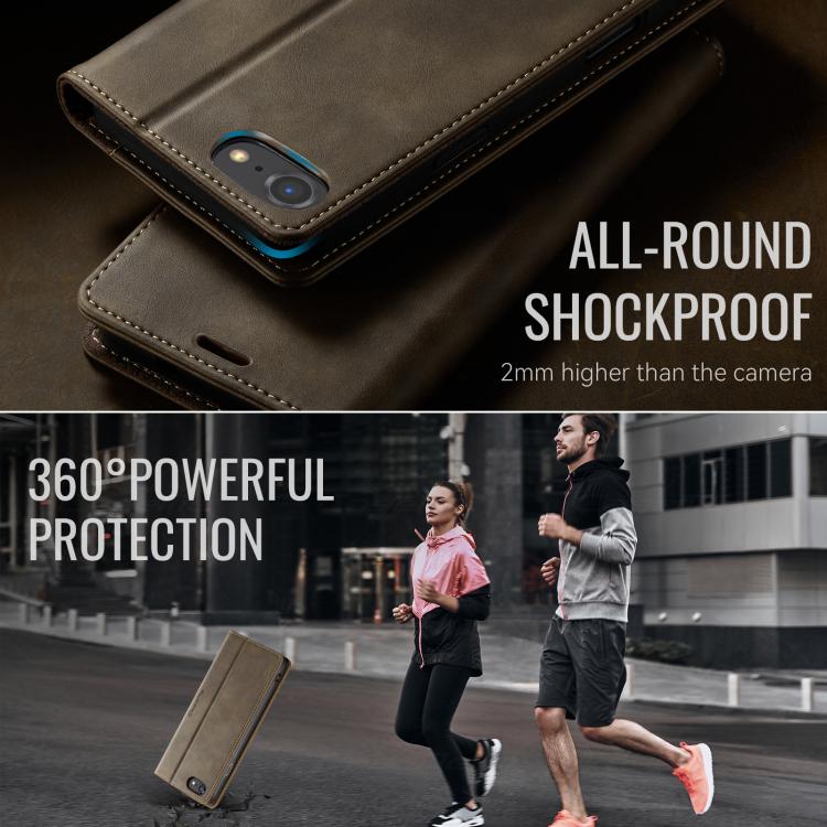For iPhone SE 2022 / 8 / 7 CaseMe 033 Calf Leather Lining Microfibre RFID Blocking Phone Case