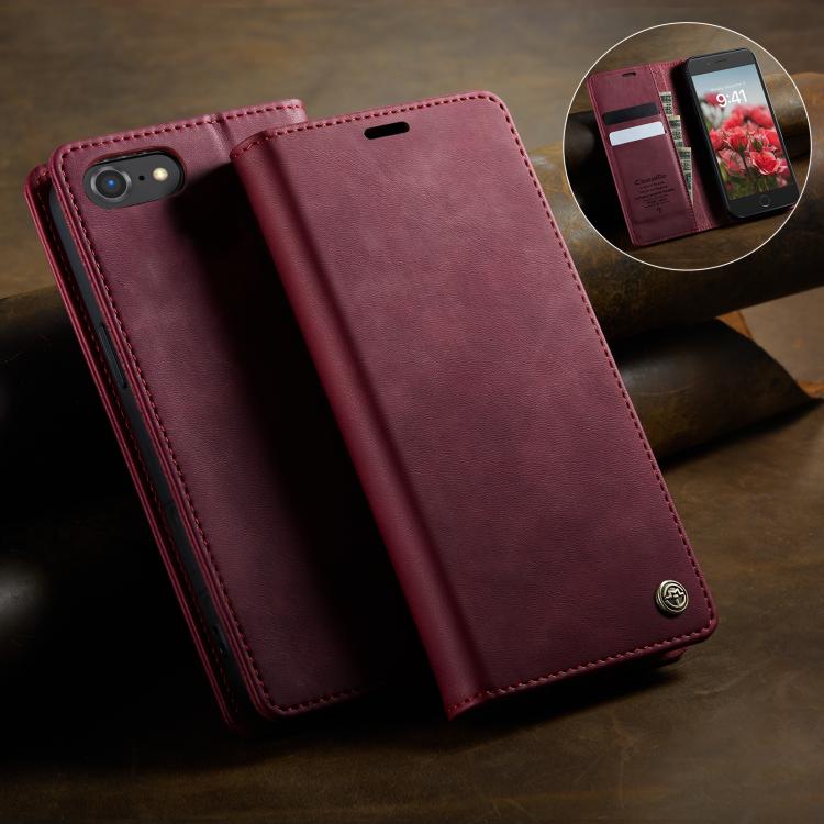 For iPhone SE 2022 / 8 / 7 CaseMe 033 Calf Leather Lining Microfibre RFID Blocking Phone Case