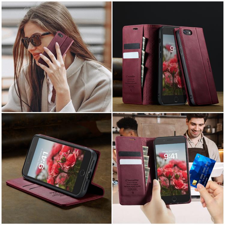 For iPhone SE 2022 / 8 / 7 CaseMe 033 Calf Leather Lining Microfibre RFID Blocking Phone Case