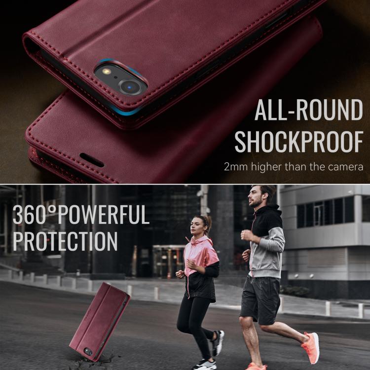 For iPhone SE 2022 / 8 / 7 CaseMe 033 Calf Leather Lining Microfibre RFID Blocking Phone Case