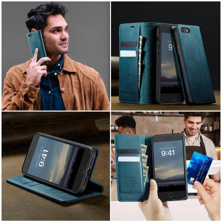 For iPhone SE 2022 / 8 / 7 CaseMe 033 Calf Leather Lining Microfibre RFID Blocking Phone Case