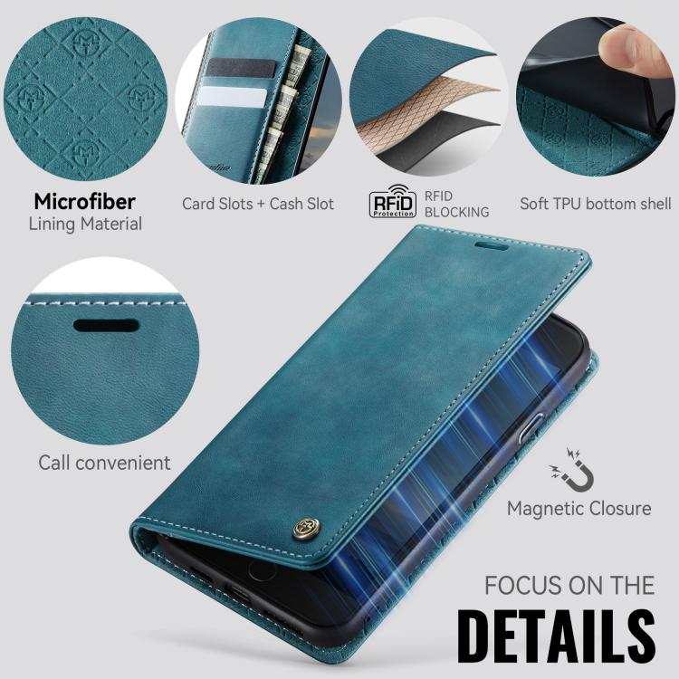 For iPhone SE 2022 / 8 / 7 CaseMe 033 Calf Leather Lining Microfibre RFID Blocking Phone Case