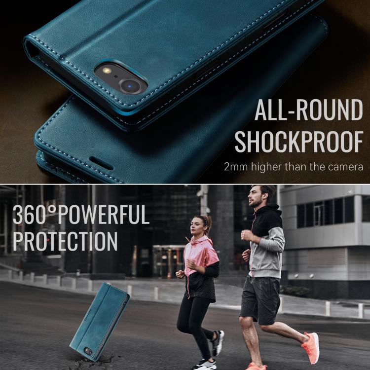 For iPhone SE 2022 / 8 / 7 CaseMe 033 Calf Leather Lining Microfibre RFID Blocking Phone Case