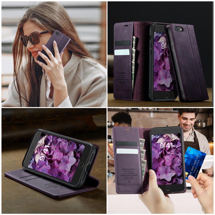 For iPhone SE 2022 / 8 / 7 CaseMe 033 Calf Leather Lining Microfibre RFID Blocking Phone Case