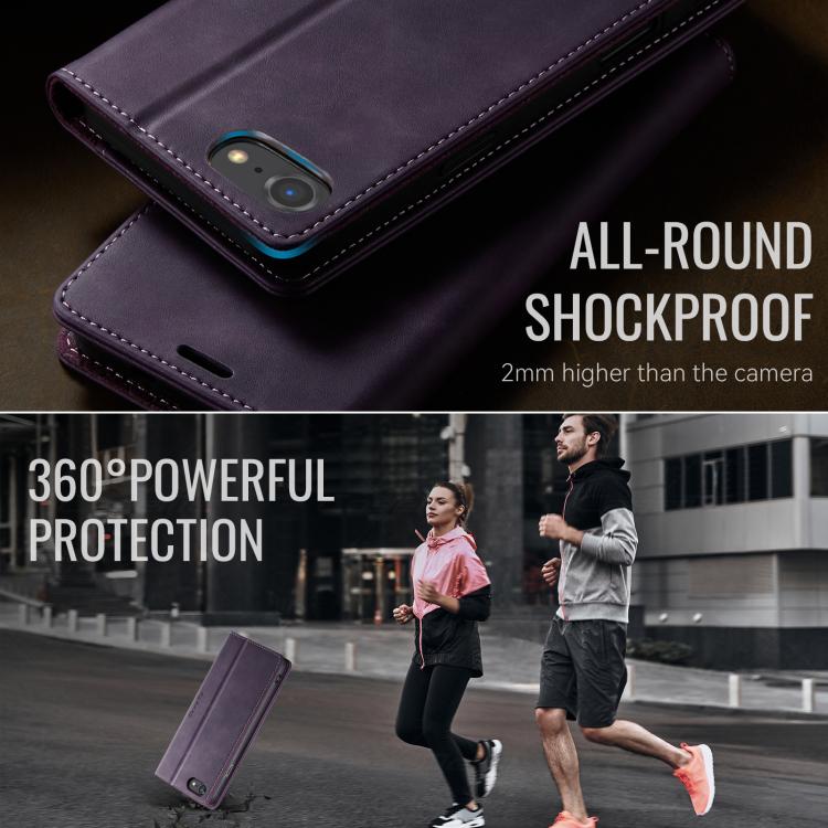 For iPhone SE 2022 / 8 / 7 CaseMe 033 Calf Leather Lining Microfibre RFID Blocking Phone Case