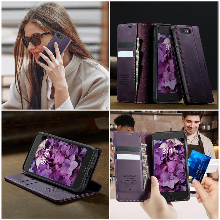 For iPhone 7 Plus / 8 Plus CaseMe 033 Calf Leather Lining Microfibre RFID Blocking Phone Case