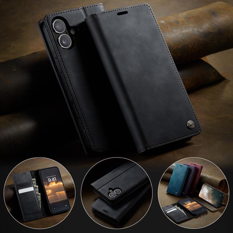 For iPhone 17 CaseMe 033 Calf Leather Lining Microfibre RFID Blocking Phone Case