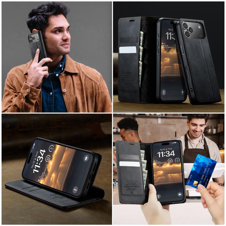 For iPhone 17 Pro Max CaseMe 033 Calf Leather Lining Microfibre RFID Blocking Phone Case