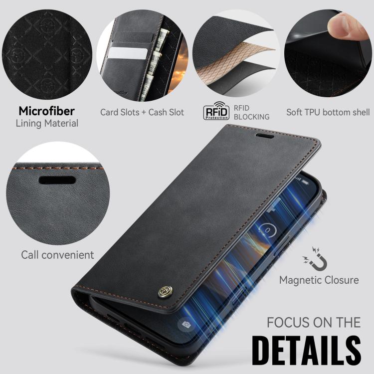 For iPhone 17 Pro Max CaseMe 033 Calf Leather Lining Microfibre RFID Blocking Phone Case
