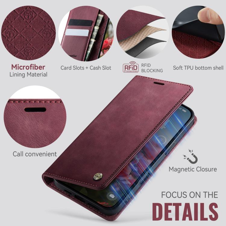 For iPhone 17 Pro Max CaseMe 033 Calf Leather Lining Microfibre RFID Blocking Phone Case