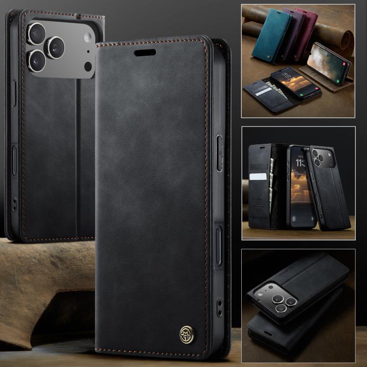 For iPhone 17 Pro CaseMe 033 Calf Leather Lining Microfibre RFID Blocking Phone Case