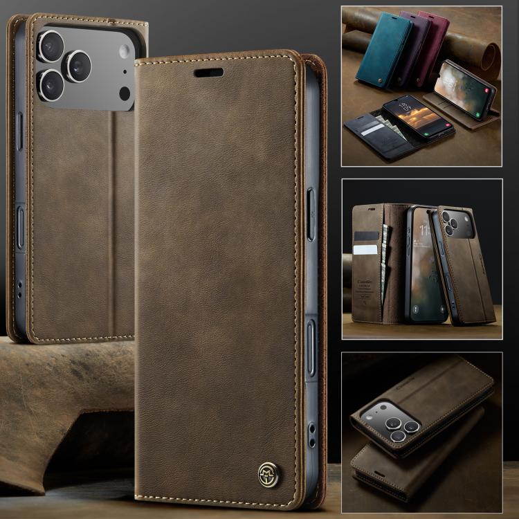 For iPhone 17 Pro CaseMe 033 Calf Leather Lining Microfibre RFID Blocking Phone Case