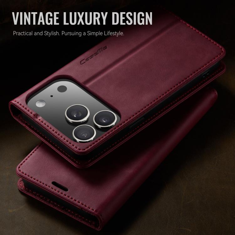 For iPhone 17 Pro CaseMe 033 Calf Leather Lining Microfibre RFID Blocking Phone Case