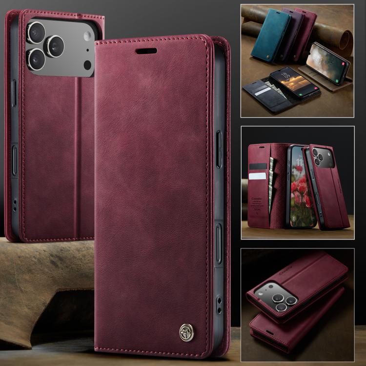 For iPhone 17 Pro CaseMe 033 Calf Leather Lining Microfibre RFID Blocking Phone Case