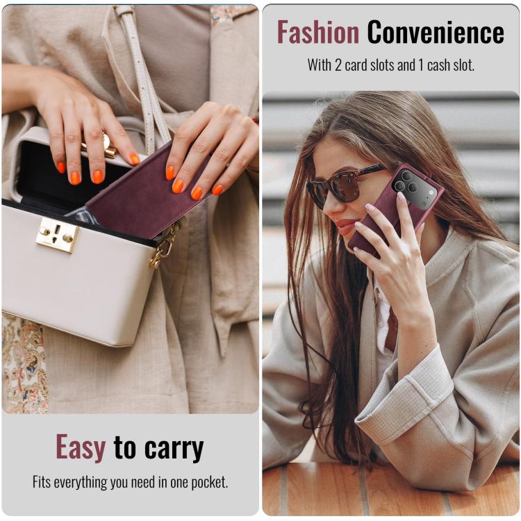 For iPhone 17 Pro CaseMe 033 Calf Leather Lining Microfibre RFID Blocking Phone Case