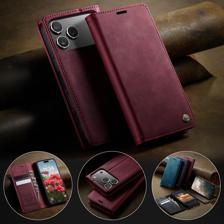For iPhone 17 Pro CaseMe 033 Calf Leather Lining Microfibre RFID Blocking Phone Case