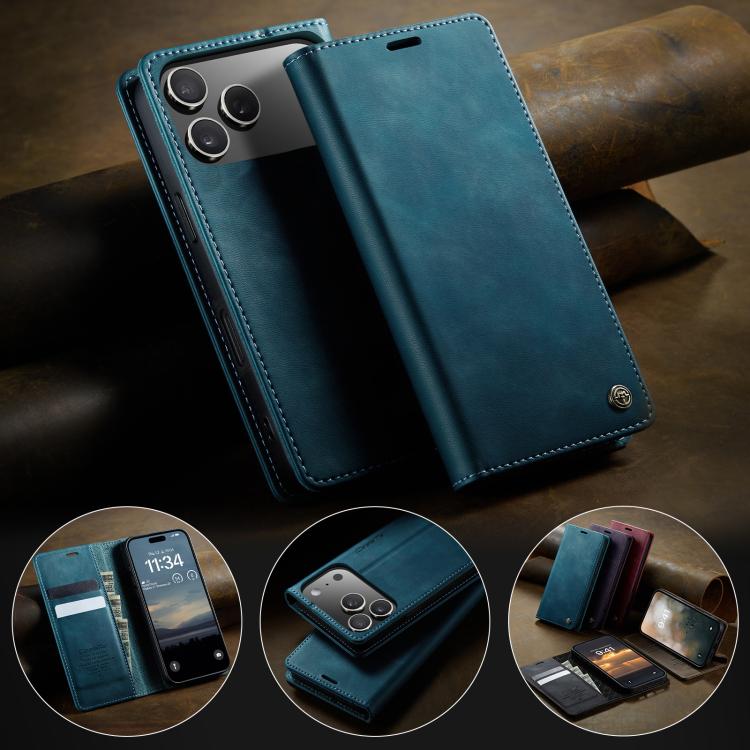 For iPhone 17 Pro CaseMe 033 Calf Leather Lining Microfibre RFID Blocking Phone Case