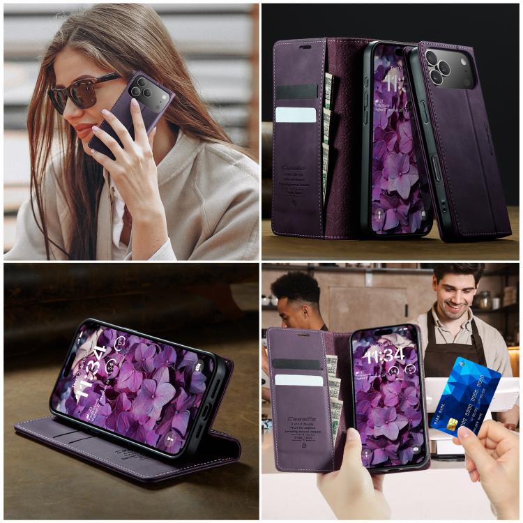 For iPhone 17 Pro CaseMe 033 Calf Leather Lining Microfibre RFID Blocking Phone Case