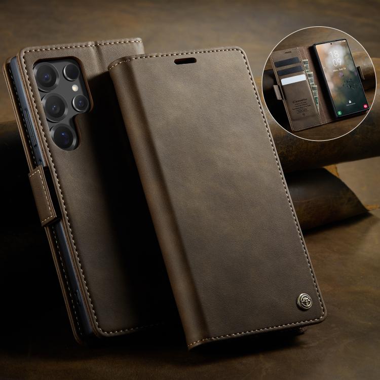 For Samsung Galaxy S25 Ultra 5G CaseMe 033 Calf Leather Lining Microfibre RFID Blocking Phone Case