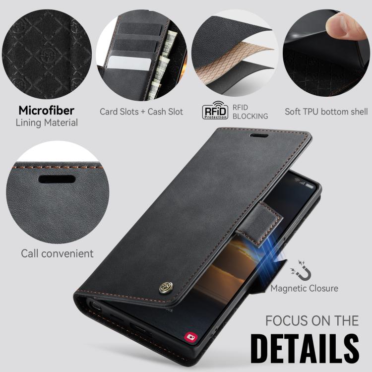 For Samsung Galaxy S24 Ultra 5G CaseMe 033 Calf Leather Lining Microfibre RFID Blocking Phone Case