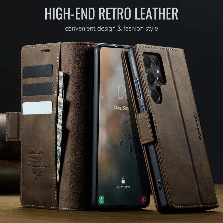 For Samsung Galaxy S24 Ultra 5G CaseMe 033 Calf Leather Lining Microfibre RFID Blocking Phone Case