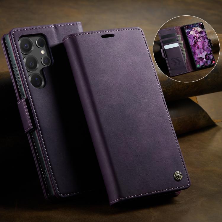 For Samsung Galaxy S24 Ultra 5G CaseMe 033 Calf Leather Lining Microfibre RFID Blocking Phone Case