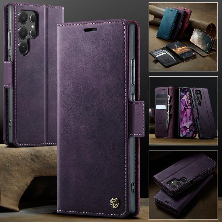 For Samsung Galaxy S24 Ultra 5G CaseMe 033 Calf Leather Lining Microfibre RFID Blocking Phone Case