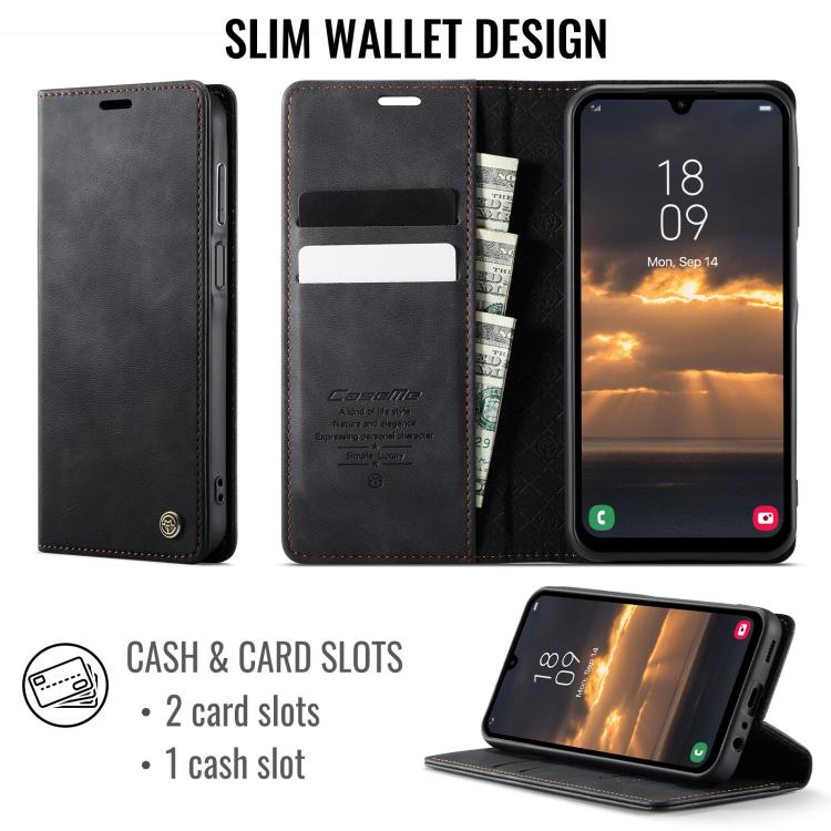 For Samsung Galaxy A15 CaseMe 033 Calf Leather Lining Microfibre RFID Blocking Phone Case