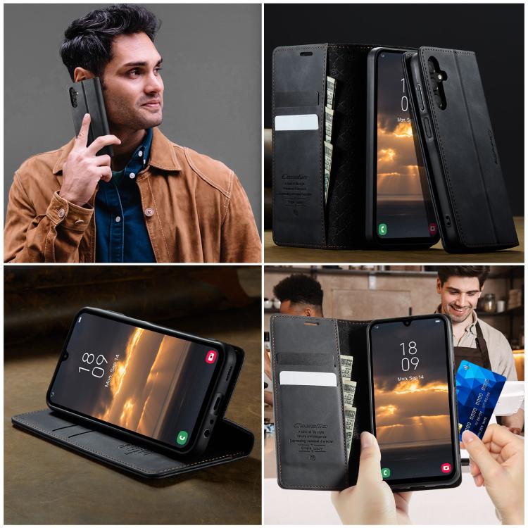 For Samsung Galaxy A15 CaseMe 033 Calf Leather Lining Microfibre RFID Blocking Phone Case