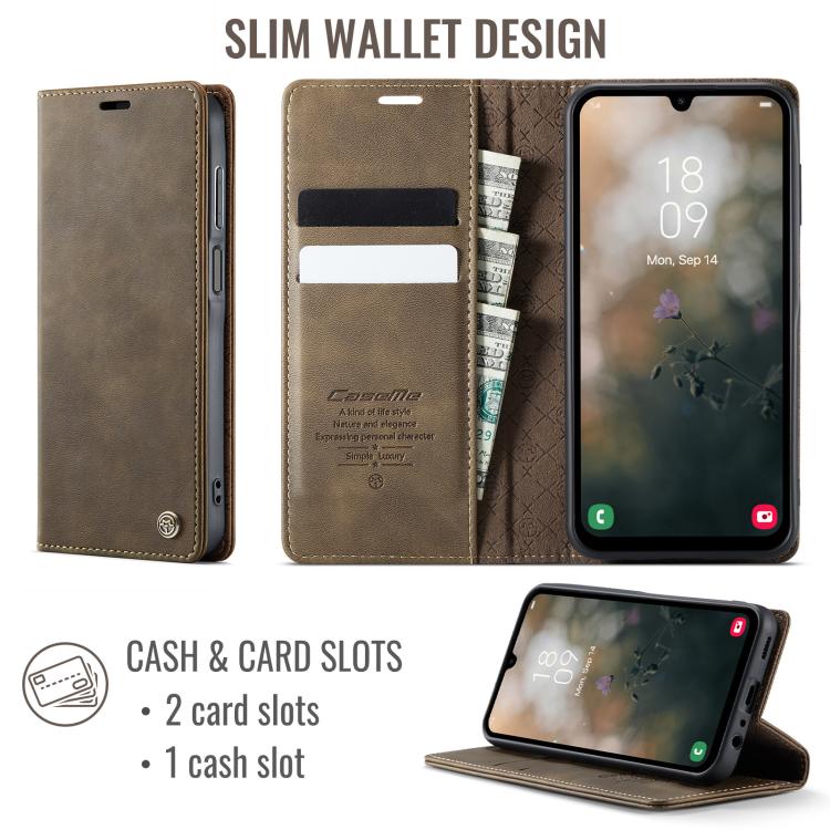 For Samsung Galaxy A15 CaseMe 033 Calf Leather Lining Microfibre RFID Blocking Phone Case