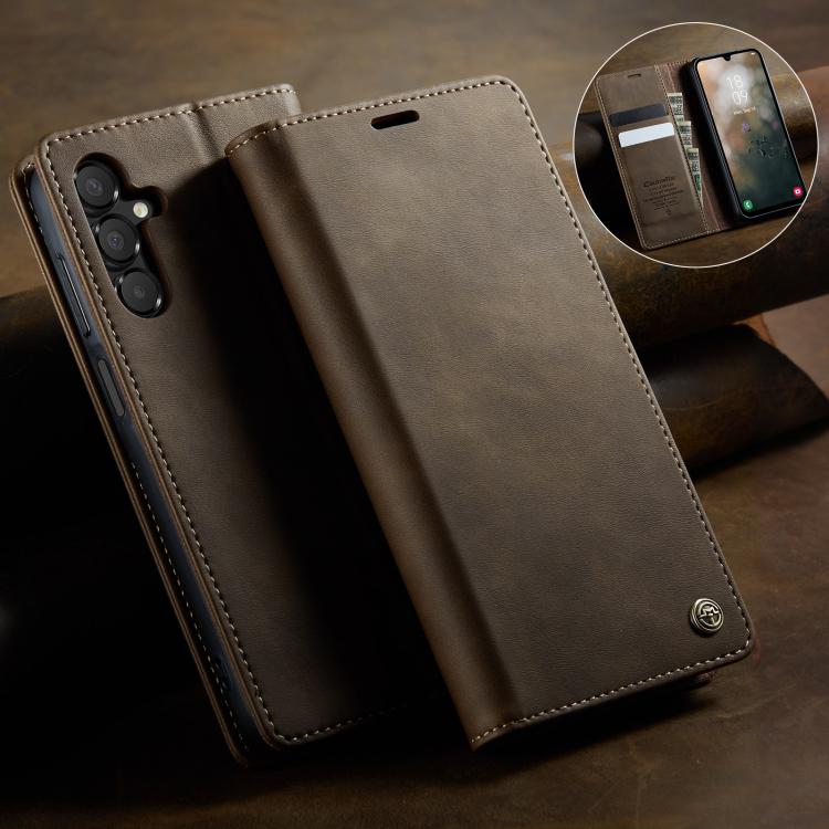 For Samsung Galaxy A15 CaseMe 033 Calf Leather Lining Microfibre RFID Blocking Phone Case