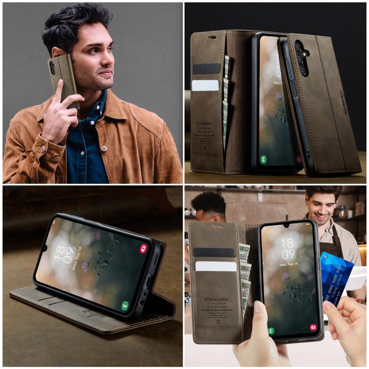 For Samsung Galaxy A15 CaseMe 033 Calf Leather Lining Microfibre RFID Blocking Phone Case
