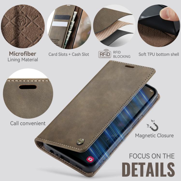 For Samsung Galaxy A15 CaseMe 033 Calf Leather Lining Microfibre RFID Blocking Phone Case