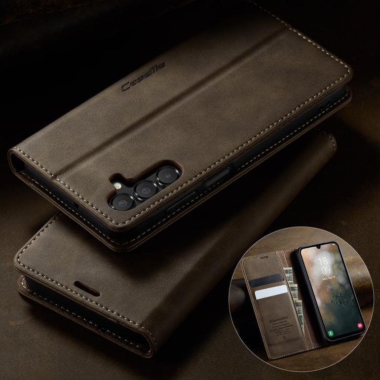For Samsung Galaxy A15 CaseMe 033 Calf Leather Lining Microfibre RFID Blocking Phone Case