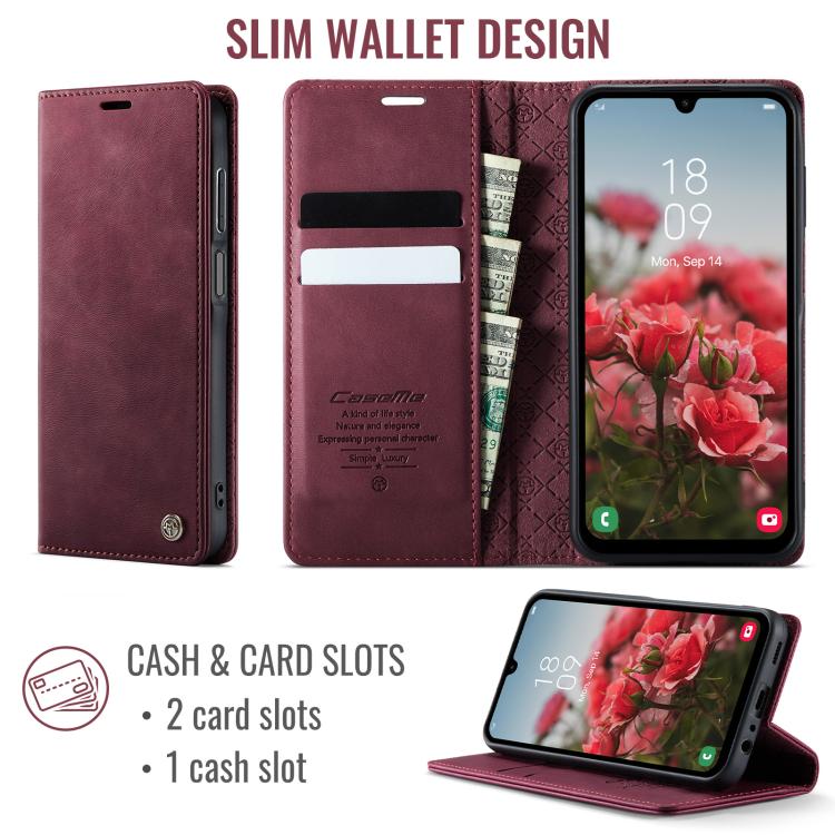 For Samsung Galaxy A15 CaseMe 033 Calf Leather Lining Microfibre RFID Blocking Phone Case