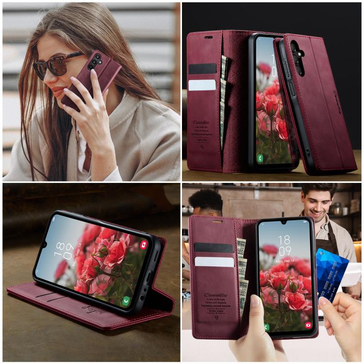For Samsung Galaxy A15 CaseMe 033 Calf Leather Lining Microfibre RFID Blocking Phone Case