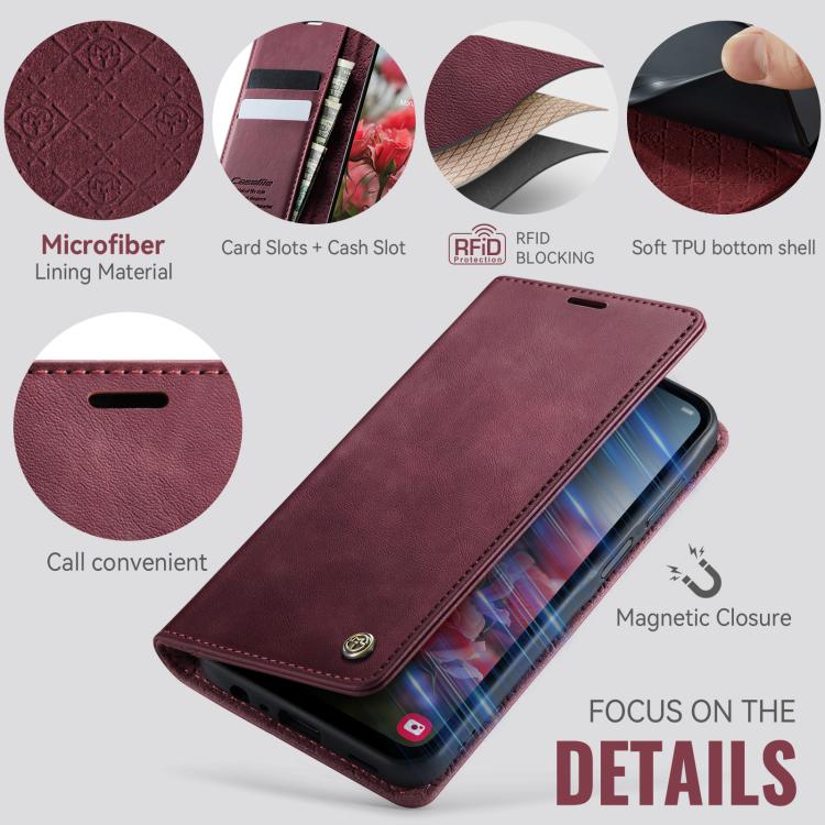For Samsung Galaxy A15 CaseMe 033 Calf Leather Lining Microfibre RFID Blocking Phone Case