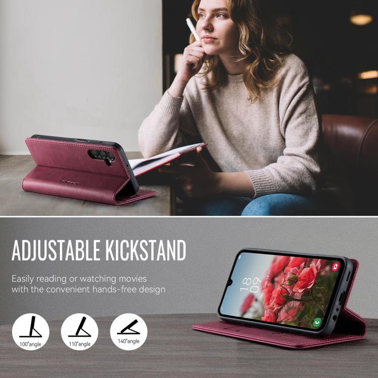 For Samsung Galaxy A15 CaseMe 033 Calf Leather Lining Microfibre RFID Blocking Phone Case