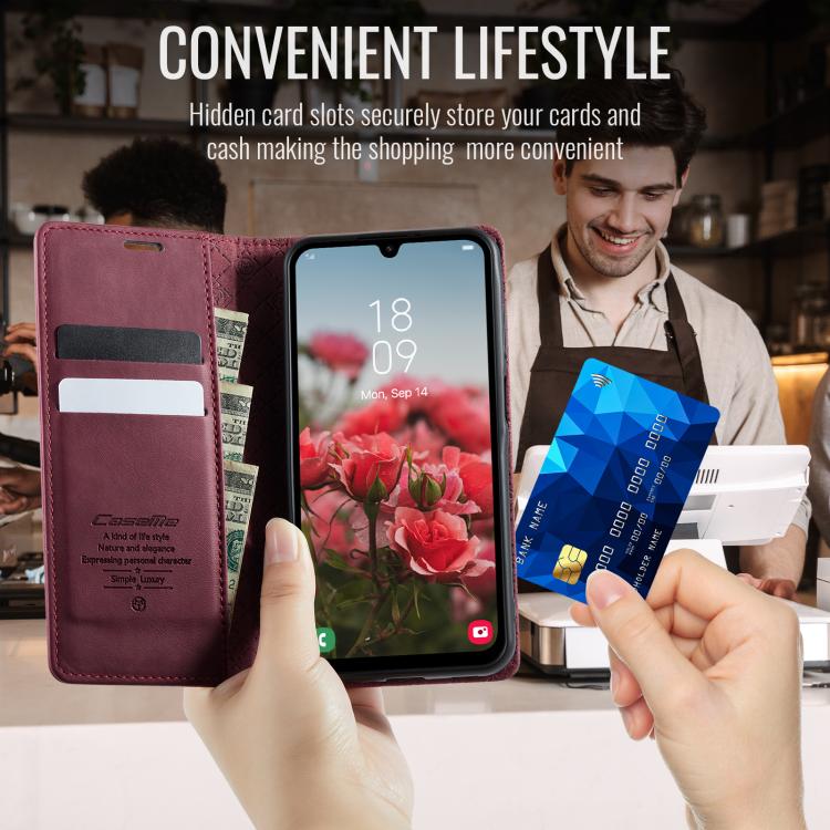 For Samsung Galaxy A15 CaseMe 033 Calf Leather Lining Microfibre RFID Blocking Phone Case