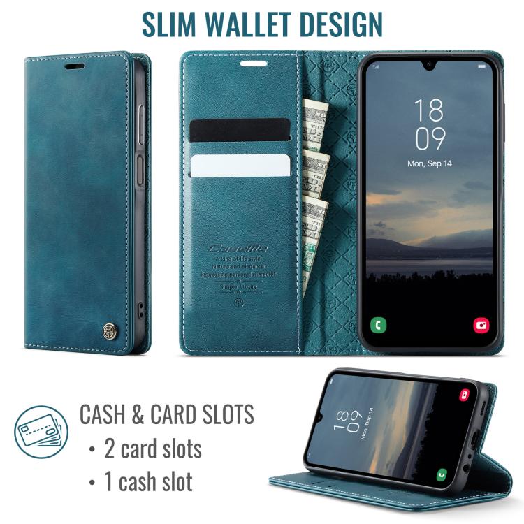 For Samsung Galaxy A15 CaseMe 033 Calf Leather Lining Microfibre RFID Blocking Phone Case