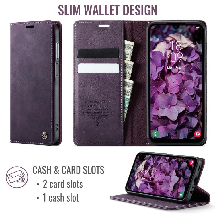 For Samsung Galaxy A15 CaseMe 033 Calf Leather Lining Microfibre RFID Blocking Phone Case