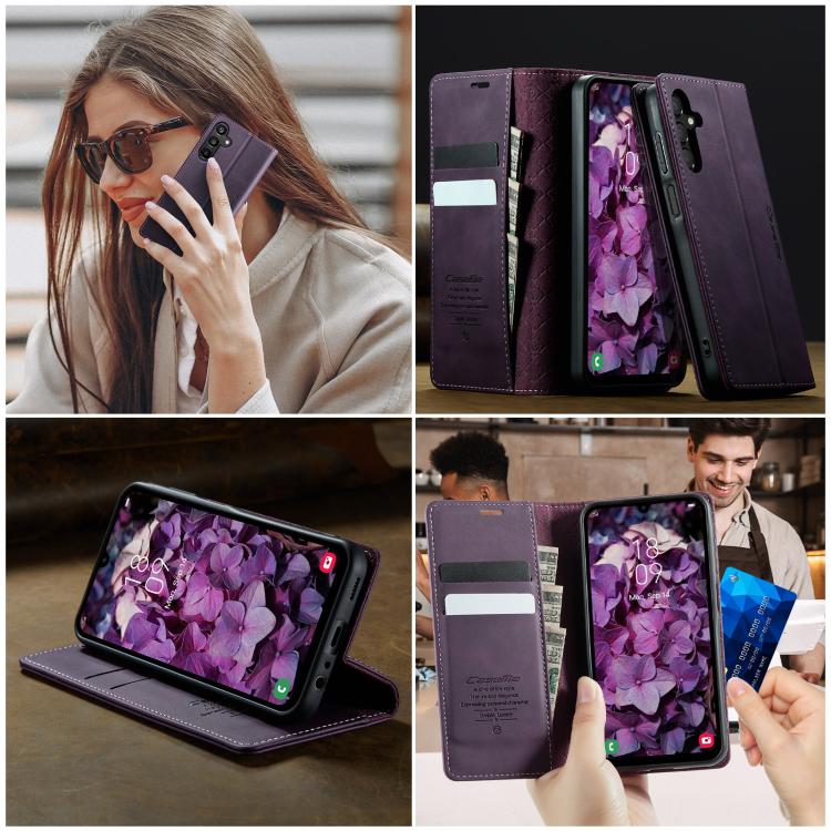 For Samsung Galaxy A15 CaseMe 033 Calf Leather Lining Microfibre RFID Blocking Phone Case