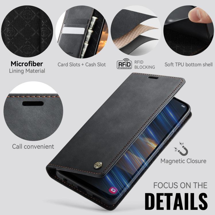 For Samsung Galaxy A24 4G CaseMe 033 Calf Leather Lining Microfibre RFID Blocking Phone Case